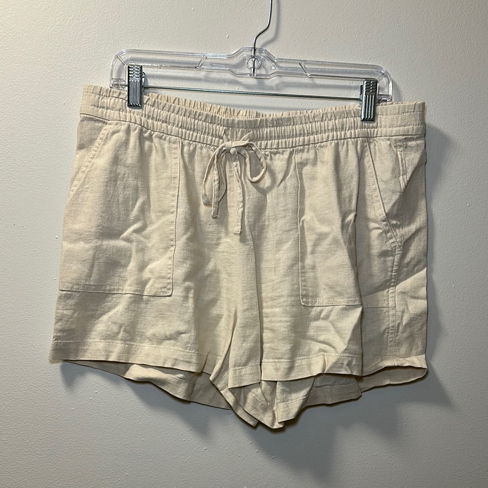 💛J. Crew Women’s Beige/Cream Linen Blend Drawstring 3” Short Sz M